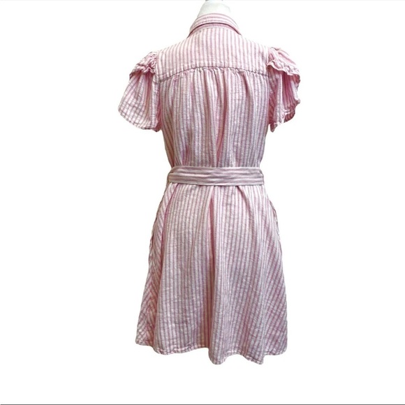 Alexis x Target Linen Blend Pink White Stripe Belted Button Mini Dress - Picture 6 of 12